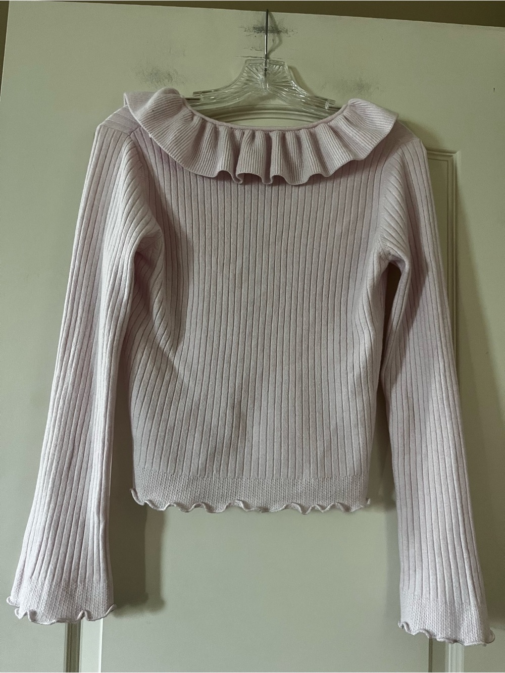 Jessica Simpson Ruffled Collar Ribbed Cardigan - Light Pink- Size XS - Picture 8 of 8